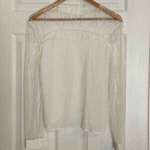 Size small Elegant White Sheer lace Women's long mesh sleeve Top